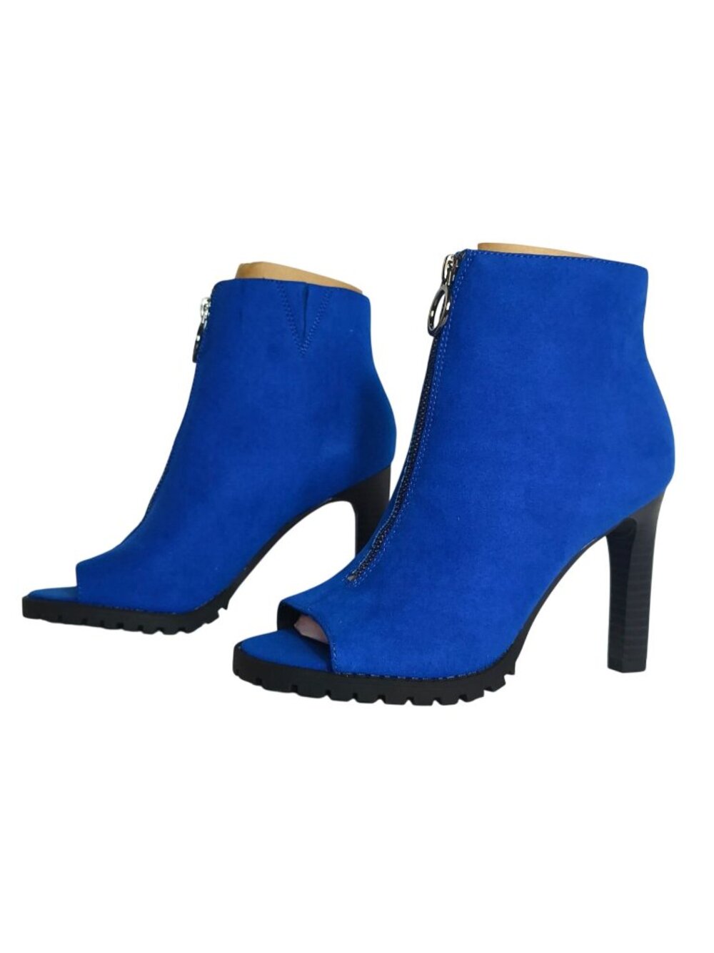 Bar III Dillian Womens 6 Front Zip Peep Toe Shooties Booties Cobalt Blue Suede